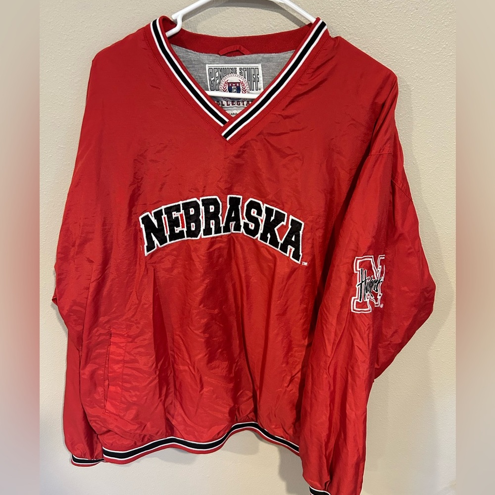 Vtg Genuine Stuff Collegiate Nebraska Cornhuskers Pullover Jacket Mens L Lined B